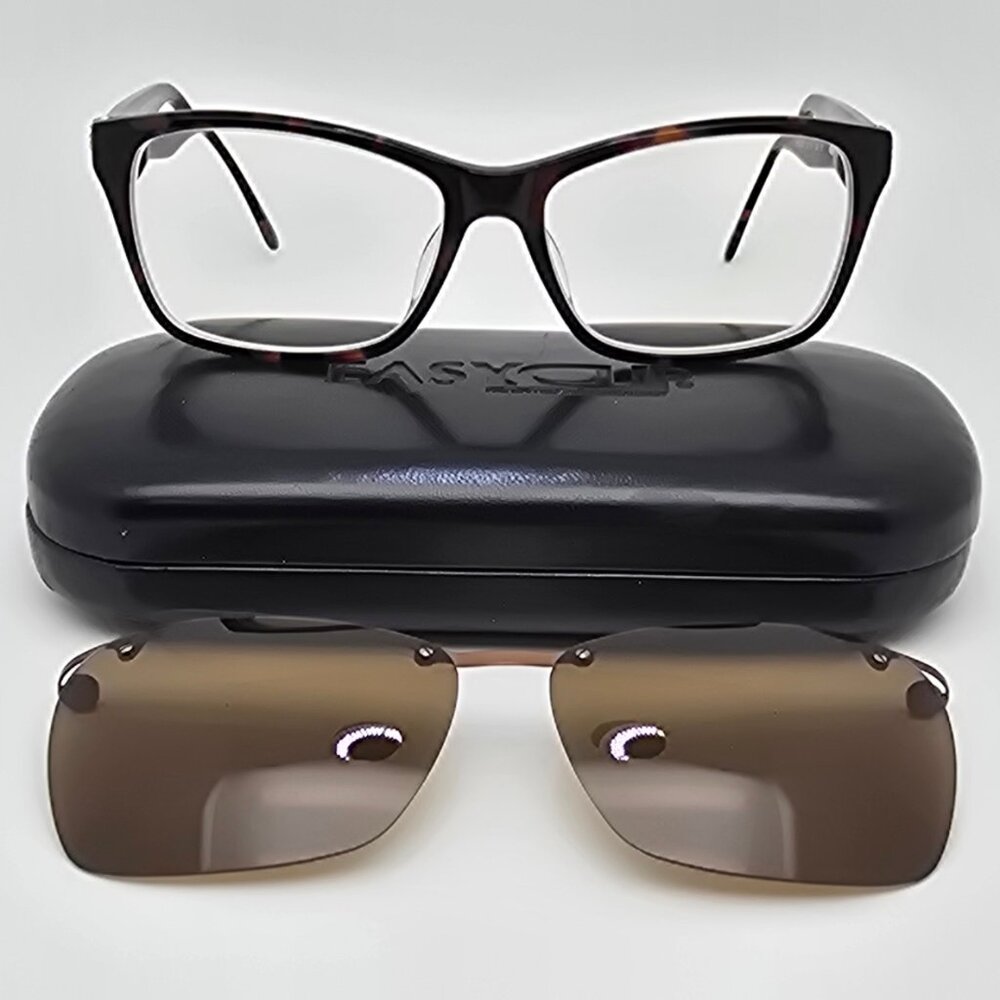 Easy Clip Mod EC321 Tortoise Rhinestone Cat Eye Eyeglasses Frame w/ Clip On